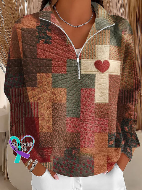 Women’s Faith Print Zip-Up Stand Collar Sweatshirt As shown / S