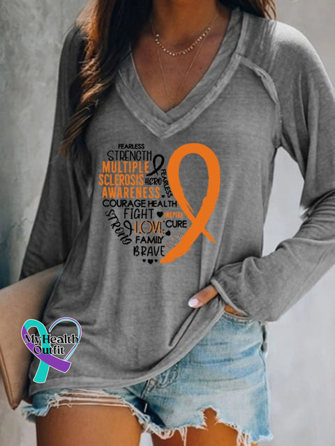 Women’s Fearless Strength Multiple Sclerosis Awareness Long-Sleeve T-Shirt Grey / S