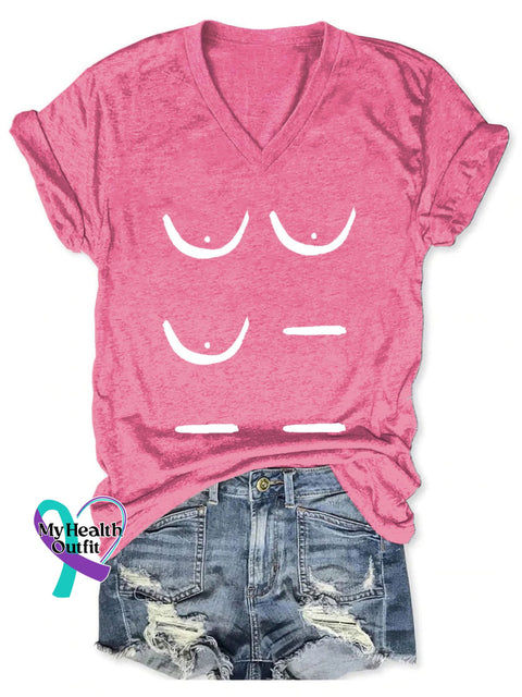 Women’s Fight Cancer Breast Awareness Print V-Neck Casual T-Shirt Pink / S