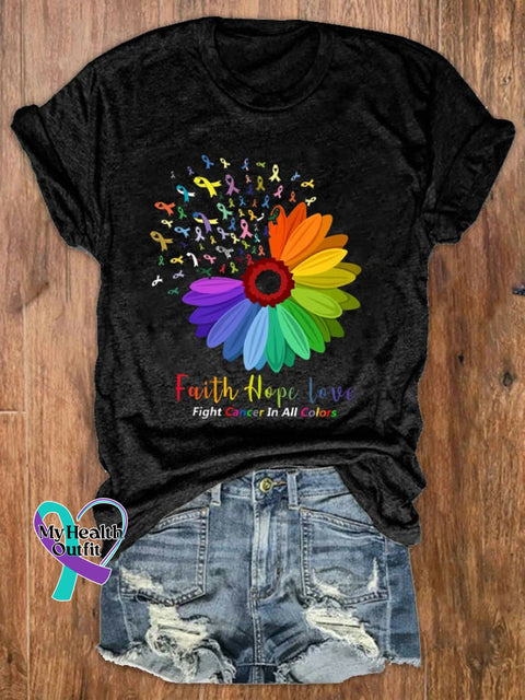 Women‘s Fight Cancer In All Colors Awareness Casual Tee Black / S