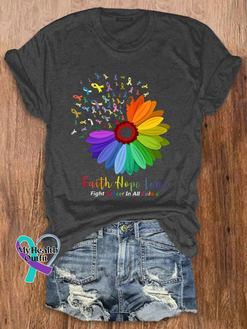 Women‘s Fight Cancer In All Colors Awareness Casual Tee Dark Grey / S