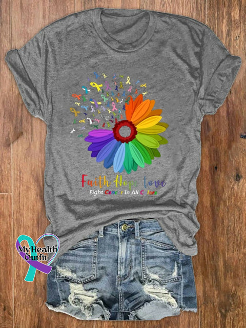 Women‘s Fight Cancer In All Colors Awareness Casual Tee Light Grey / S