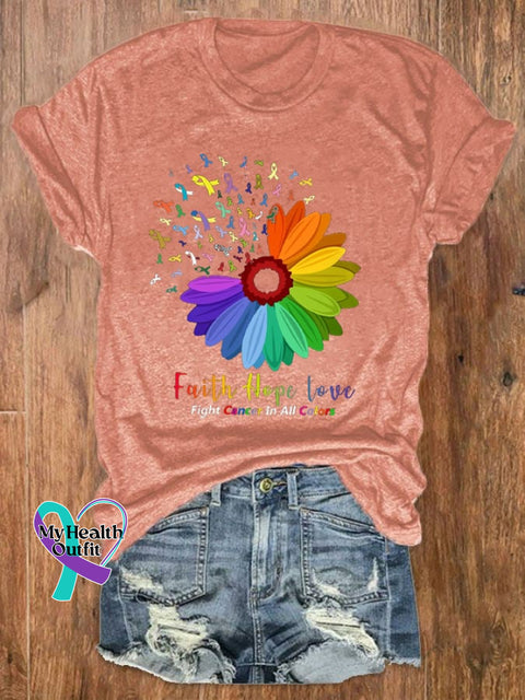 Women‘s Fight Cancer In All Colors Awareness Casual Tee Pink / S