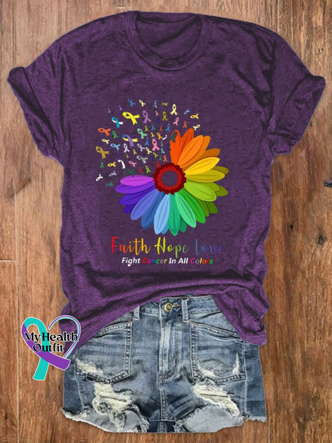 Women‘s Fight Cancer In All Colors Awareness Casual Tee Purple / S