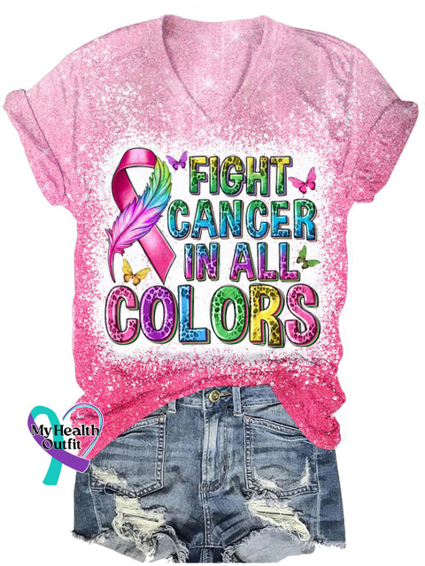 Women’s Fight Cancer In All Colors Breast Art Casual T-Shirt Pink / S