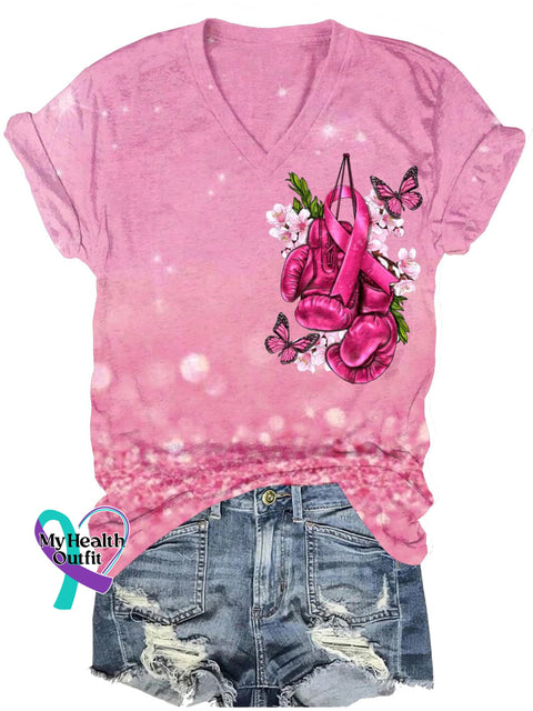 Women’s Fight Cancer In All Colors Breast Art Casual T-Shirt Pink / S