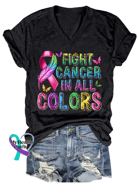 Women’s FIGHT CANCER IN ALL COLORS V-neck Casual T-Shirt Black / S