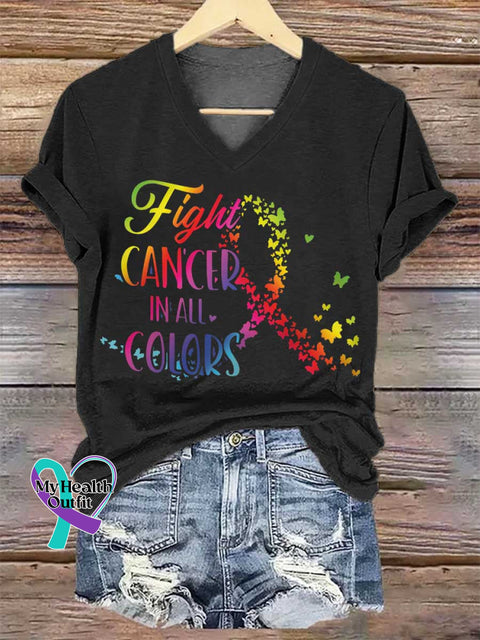 Women’s Fight CANCER IN ALL COLORS V-neck Casual T-Shirt Black / S