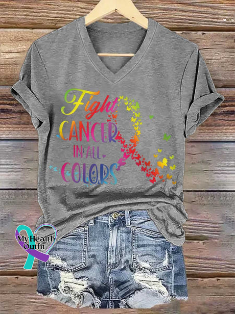 Women’s Fight CANCER IN ALL COLORS V-neck Casual T-Shirt Grey / S