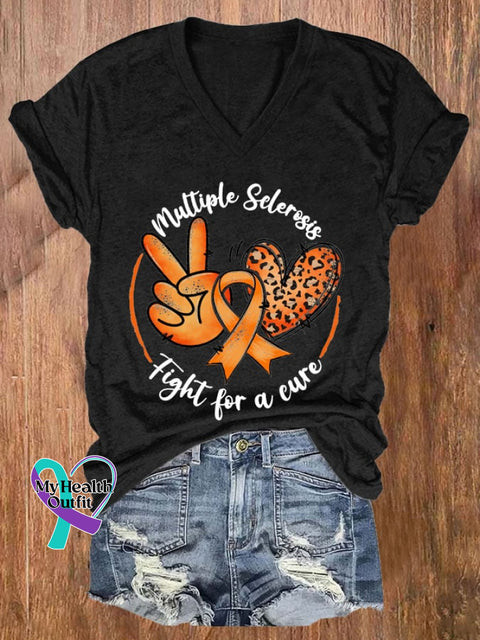 Women’s Fight For A Cure Multiple Sclerosis Awareness Printed T-Shirt Black / S