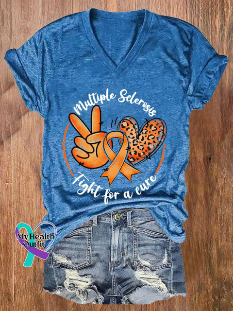 Women’s Fight For A Cure Multiple Sclerosis Awareness Printed T-Shirt Blue / S