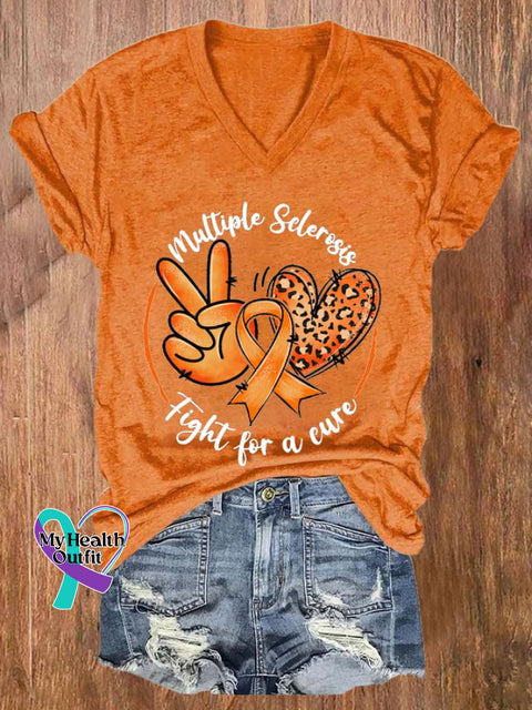 Women’s Fight For A Cure Multiple Sclerosis Awareness Printed T-Shirt Orange / S