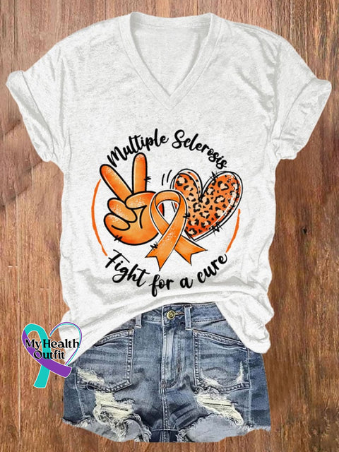 Women’s Fight For A Cure Multiple Sclerosis Awareness Printed T-Shirt White / S