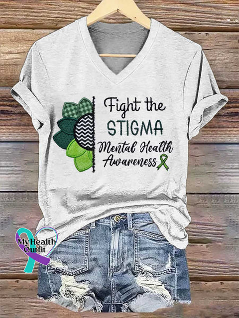 Women’s Fight The STIGMA Mental Health Awareness V-neck Casual T-Shirt White / S