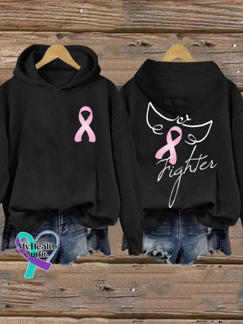 Women’s Fighter Breast Cancer Awareness Print Hoodie Black / S