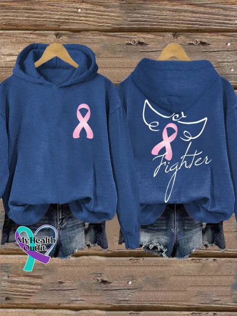 Women’s Fighter Breast Cancer Awareness Print Hoodie Blue / S