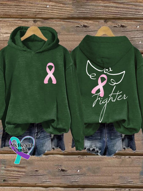Women’s Fighter Breast Cancer Awareness Print Hoodie Green / S