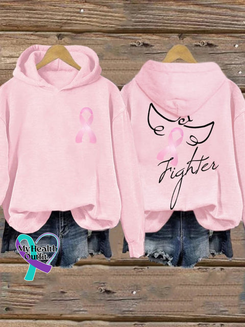 Women’s Fighter Breast Cancer Awareness Print Hoodie Light Pink / S