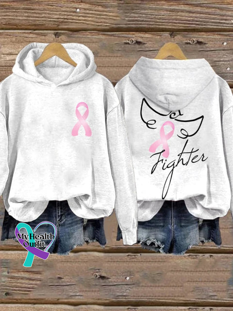 Women’s Fighter Breast Cancer Awareness Print Hoodie White / S