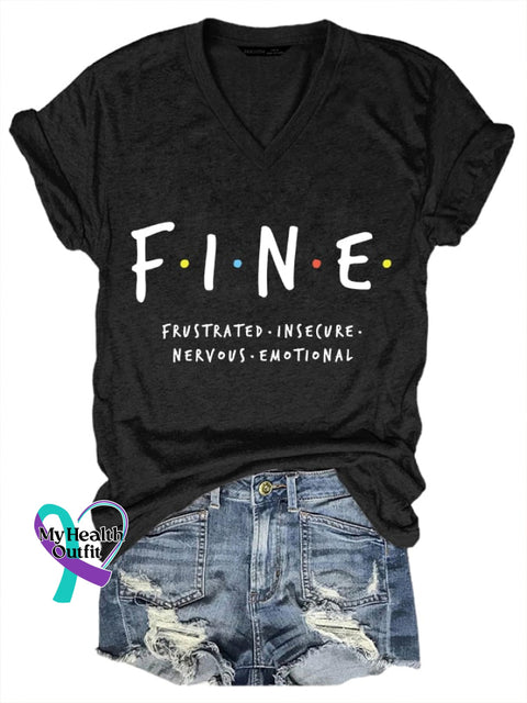 Women’s Fine Mental Health Printed Casual T-Shirt Black / S