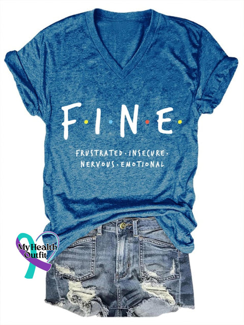 Women’s Fine Mental Health Printed Casual T-Shirt Blue / S