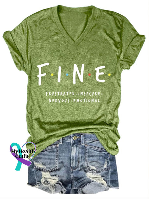 Women’s Fine Mental Health Printed Casual T-Shirt Green / S