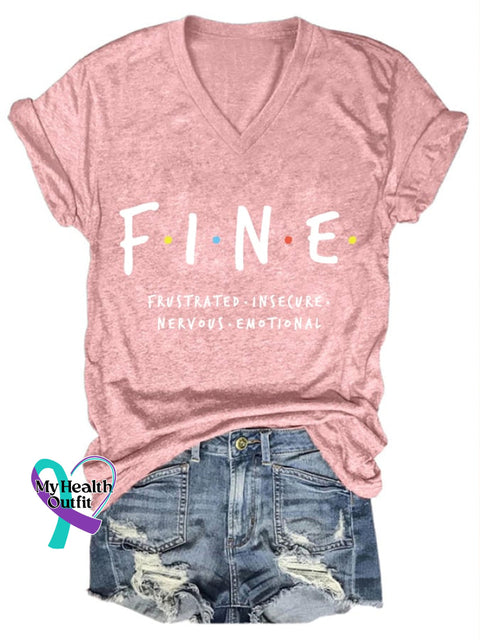 Women’s Fine Mental Health Printed Casual T-Shirt Pink / S