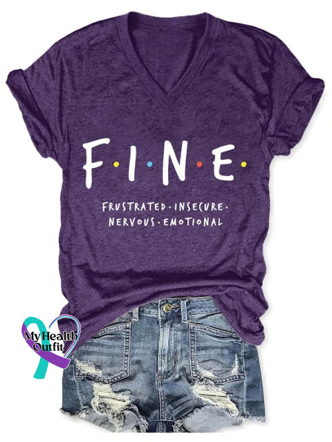 Women’s Fine Mental Health Printed Casual T-Shirt Purple / S