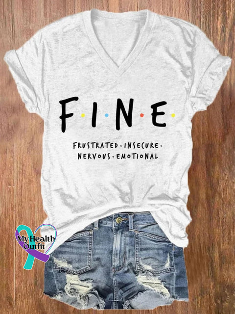 Women’s Fine Mental Health Printed Casual T-Shirt White / S
