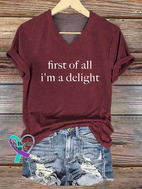 Women’s First of All I’m A Delight V-neck Casual T-Shirt Red / S