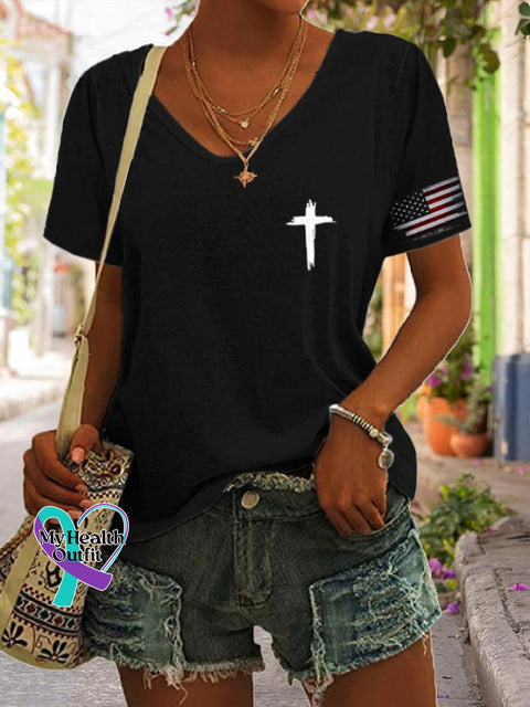 Women’s Flag Cross Print T-Shirt Black / S