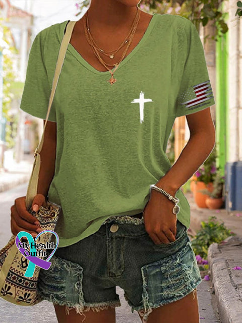 Women’s Flag Cross Print T-Shirt Green / S