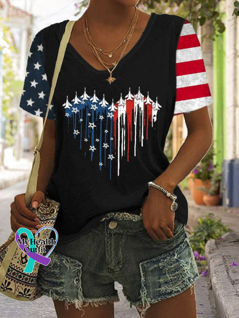 Women’s Flag Independence Day Printed Casual T-Shirt As Shown / S