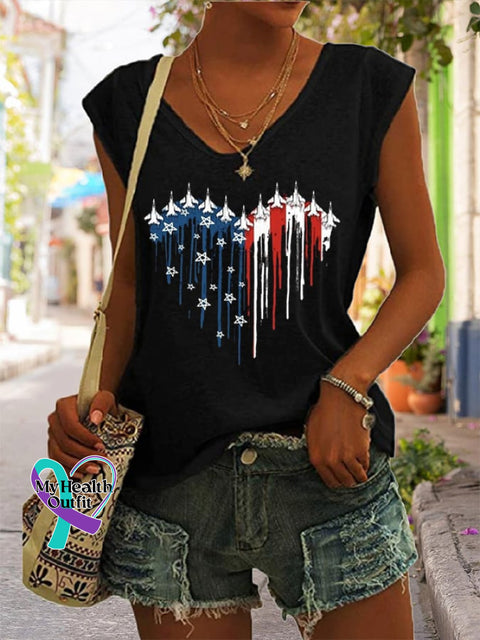 Women’s Flag Independence Day Printed Sleeveless Casual Tank Top Black / S