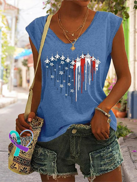 Women’s Flag Independence Day Printed Sleeveless Casual Tank Top Blue / S