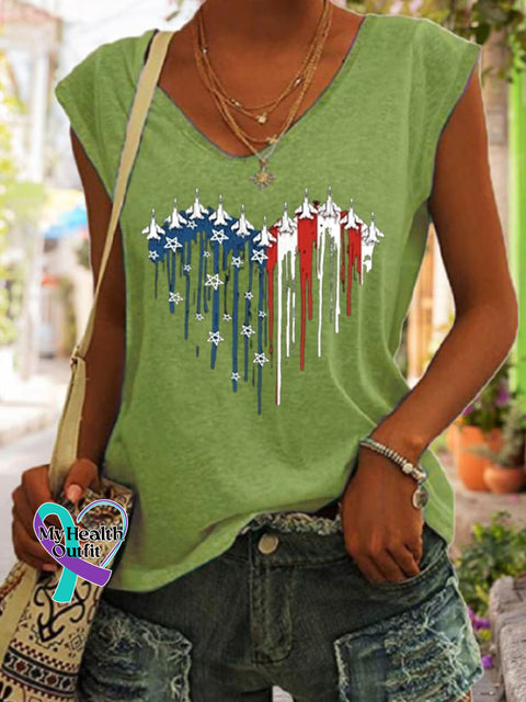 Women’s Flag Independence Day Printed Sleeveless Casual Tank Top Green / S