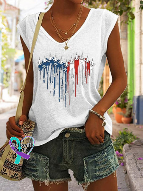 Women’s Flag Independence Day Printed Sleeveless Casual Tank Top White / S