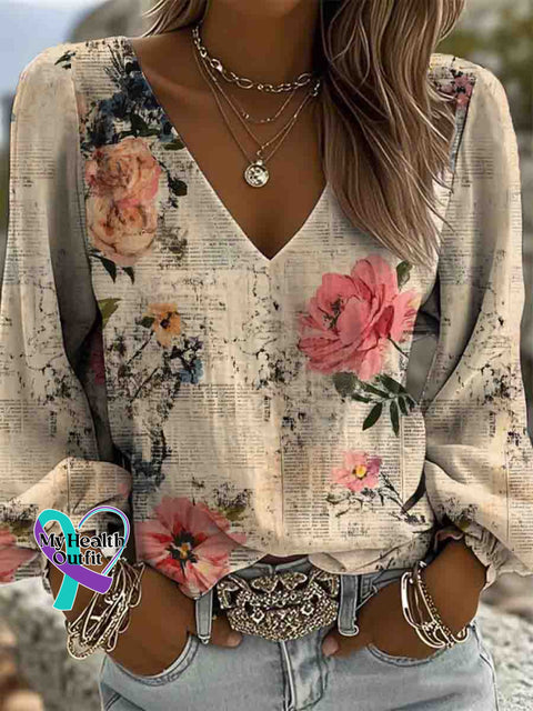 Women’s Flora Breast Cancer Awareness Art Casual Cotton And Linen Shirt Multicolor / S