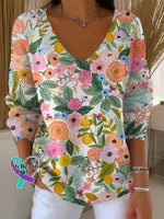 Women’s Floral Art Casual Pullover Sweater Multicolor / S
