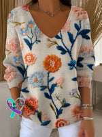 Women’s Floral Art Casual Pullover Sweater Multicolor / S