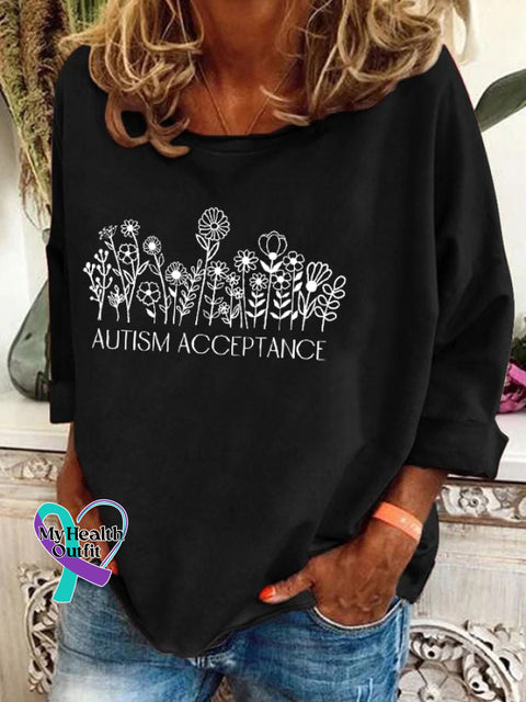 Women’s Floral Autism Acceptance Print T-Shirt Black / S