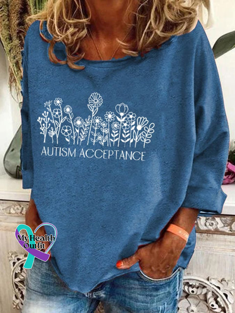 Women’s Floral Autism Acceptance Print T-Shirt Blue / S