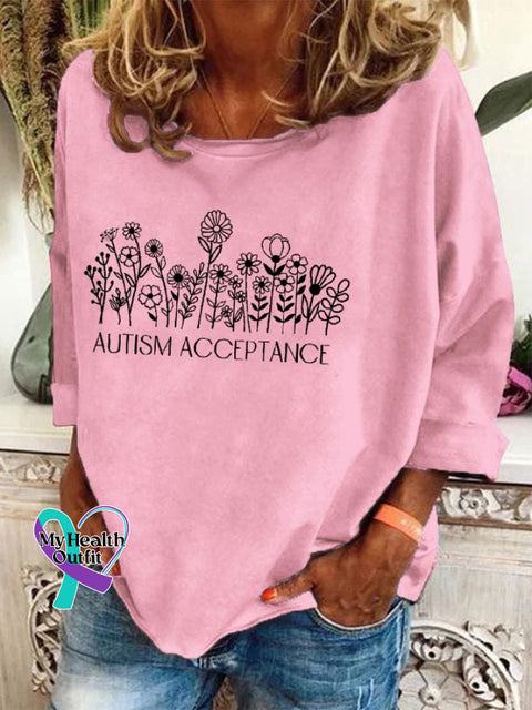 Women’s Floral Autism Acceptance Print T-Shirt Pink / S
