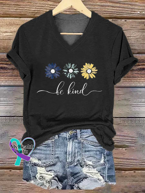 Women’s Floral Be Kind V-neck Casual T-Shirt Black / S