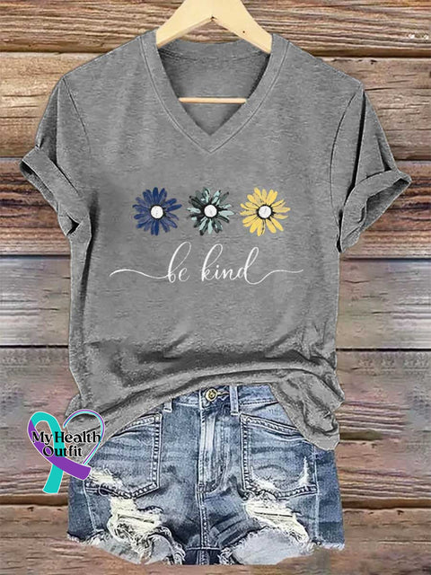Women’s Floral Be Kind V-neck Casual T-Shirt Grey / S