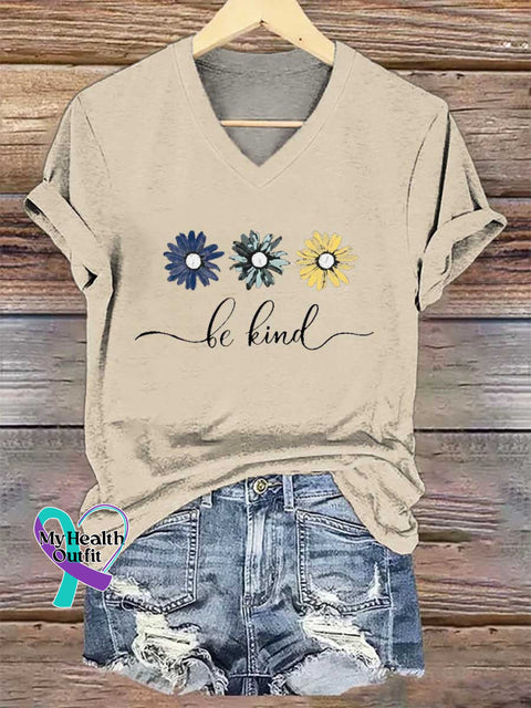 Women’s Floral Be Kind V-neck Casual T-Shirt Sand / S