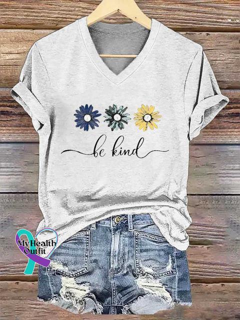 Women’s Floral Be Kind V-neck Casual T-Shirt White / S