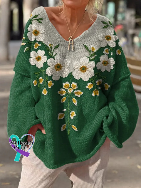 Women’s Floral Casual Pullover Sweater Multicolor / S