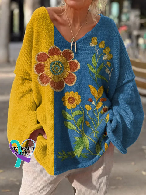 Women’s Floral Casual Pullover Sweater Multicolor / S