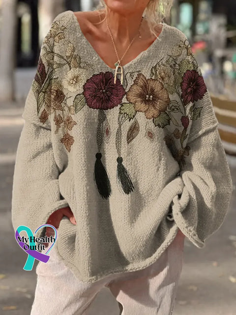 Women’s Floral Casual Pullover Sweater Multicolor / S